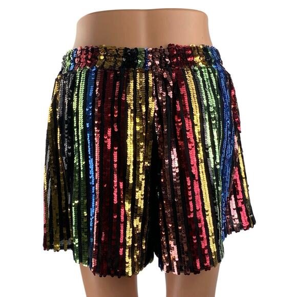 NEW LPA Short 194 Multicolor Striped Sequin High Rise Mini Party Shorts Size M - Picture 5 of 7